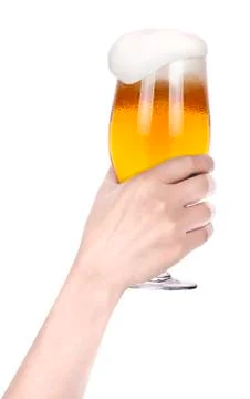 Beer with hand making toast Stock Photos