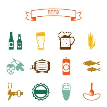 Beer icon and objects set for design Stock Illustration