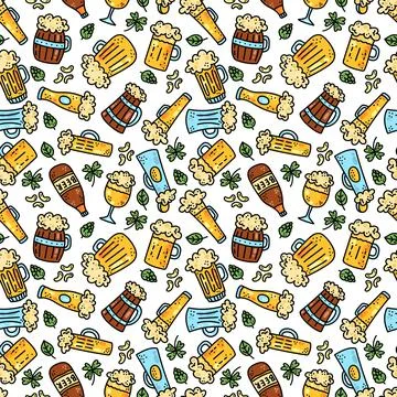 Beer icons seamless vector pattern Stock Illustration