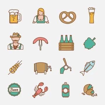 Beer icons set flat line Stock Illustration