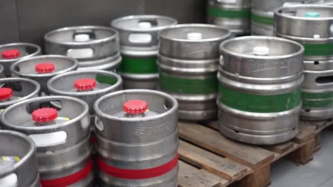 Beer in an iron barrel Stock Footage 258546147