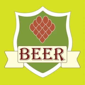 Beer label or emblem with shield and ribbon. Colorful vector illustration.  Stock Illustration