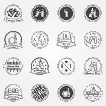 Beer labels or badges set - black logos Stock Illustration