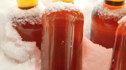 Beer left outside in snowy cold weather. Видео 10864352