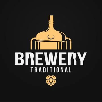 Beer logo with brewery tank and beer bottle Stock Illustration