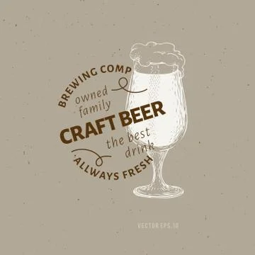 Beer logo template. Vector hand drawn beer glass illustration. Vintage style Stock Illustration