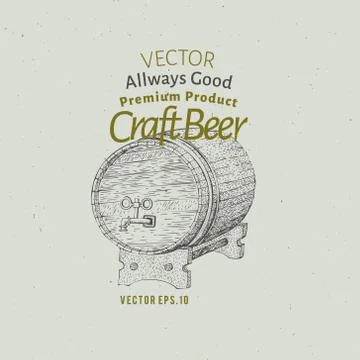 Beer logo template. Vector hand drawn beer barrel illustration. Vintage style Illustrazione stock