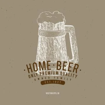 Beer logo template. Vector hand drawn beer mug illustration. Vintage style Stock Illustration