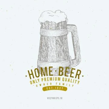 Beer logo template. Vector hand drawn beer mug illustration. Vintage style Stock Illustration