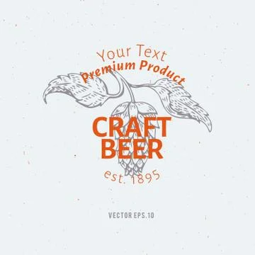 Beer logo template. Vector hand drawn hop branch illustration. Vintage style Stock Illustration