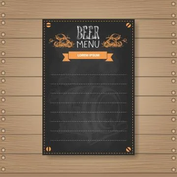 Beer Menu Design For Restaurant Cafe Pub Chalked On Wooden Textured Background Illustrazione stock
