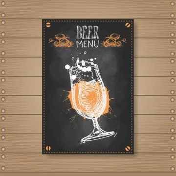 Beer Menu Design For Restaurant Cafe Pub Chalked On Wooden Textured Background Illustrazione stock