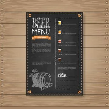 Beer Menu Design For Restaurant Cafe Pub Chalked On Wooden Textured Background Illustrazione stock