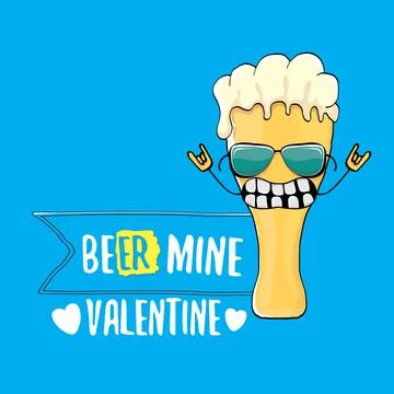 Beer mine valentines vector valentines greeting card with beer glass cartoon Stock Illustration