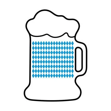Beer mug with Bavarian flag pattern and foam outline isolated on white Stock Illustration
