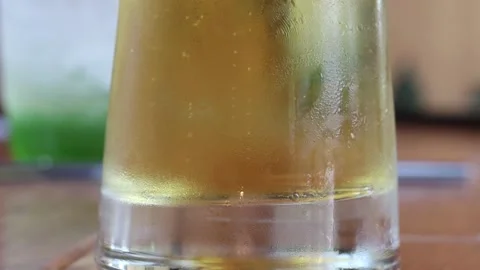 Beer mug with beer bubbles in glass. With a sensitive focus in the background. Stock Footage 149773831