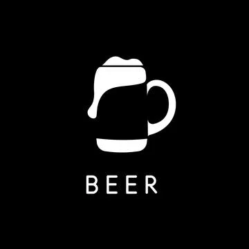 Beer mug with beer, negative space logo template, white silhouette on black Stock Illustration