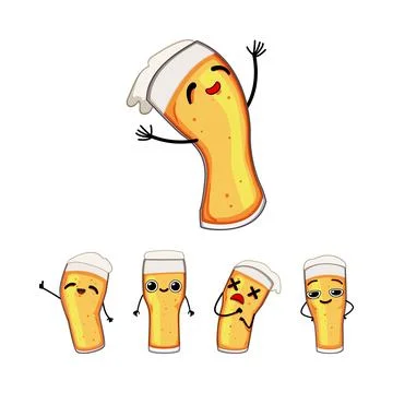 Beer mug characters expressing various emotions Illustrazione stock