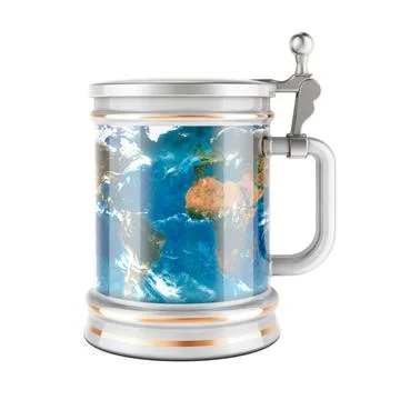 Beer mug with Earth Globe map texture, 3D rendering 스톡 일러스트