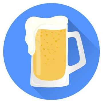 Beer mug flat icon with long shadow inside blue circle vector pub illustration イラスト素材