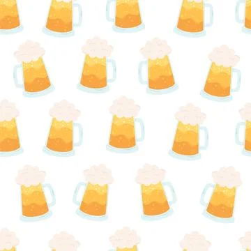 Beer mug with foam seamless pattern. Alcohol drink. Vector illustration Stockillustratie