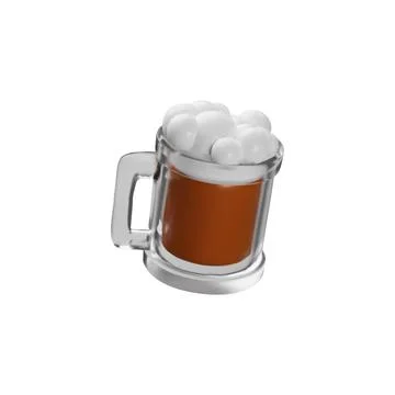 Beer mug with handle and foam 3D vector icon, glass with dark froth beer, cup of Stock Illustration