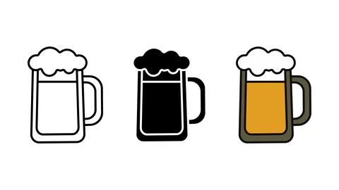 Beer mug icon set outline silhouette and color vector Stock Illustration