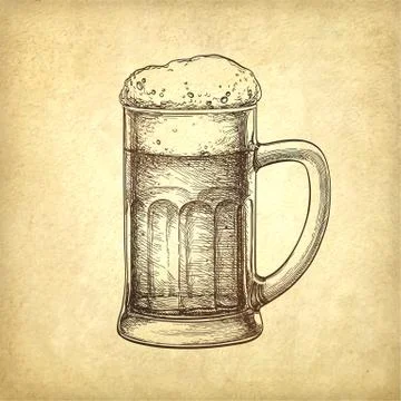 Beer mug on old paper background Stock-Illustration