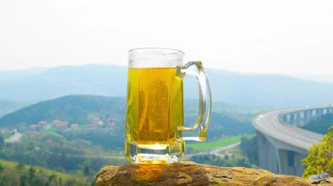 Beer mug at panoramic landscape background Video stock 61894505