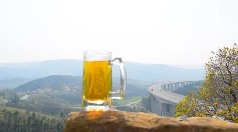 Beer mug at panoramic landscape background 스톡 동영상 61894701