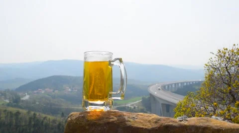 Beer mug at panoramic landscape background Video stock 61894776