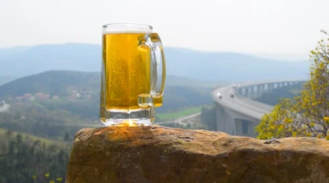 Beer mug at panoramic landscape background Video stock 61894831