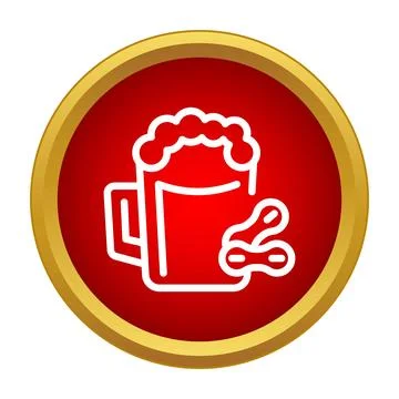 Beer mug with peanuts icon on red background Ilustración de archivo