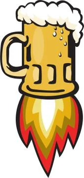 Beer Mug Rocket Ship Blasting Retro Stock Illustration