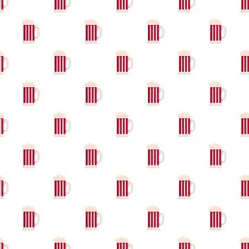 Beer mug seamless pattern featuring red white stripes Stock Illustration