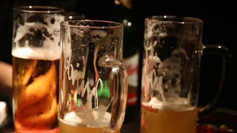 Beer Mugs (Half Full Or Half Empty) Stock Footage 88729162