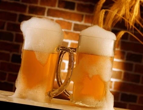 Beer mugs in a rustic setting Stock Photos