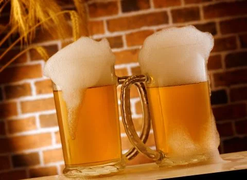 Beer mugs in a rustic setting Stock Photos