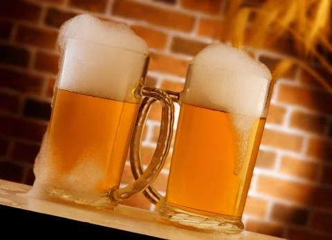 Beer mugs in a rustic setting Stock Photos