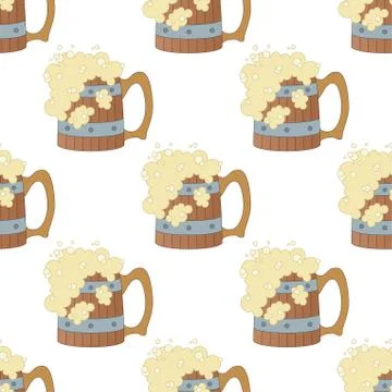Beer mugs, seamless Stock Illustration