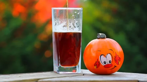 Beer Next to Fall Pumpkin Stock Footage 35285583