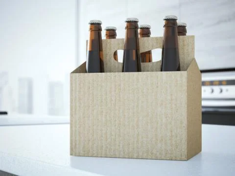 Beer packaging on the table. 3d rendering Stock Illustration