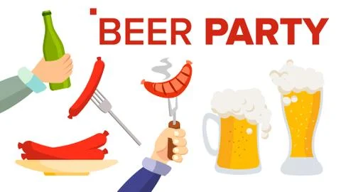 Beer Party Vector. Design Elements. Celebration Festival. cheering People. Beer Illustrazione stock
