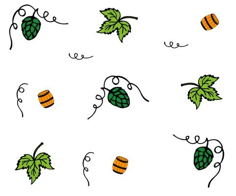 Beer pattern with beer barrel and hops Stock Illustration