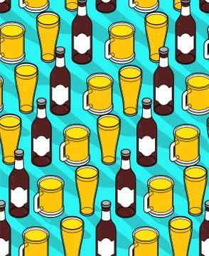 Beer pattern seamless. beer mug and bottle texture. vector background Stock Illustration
