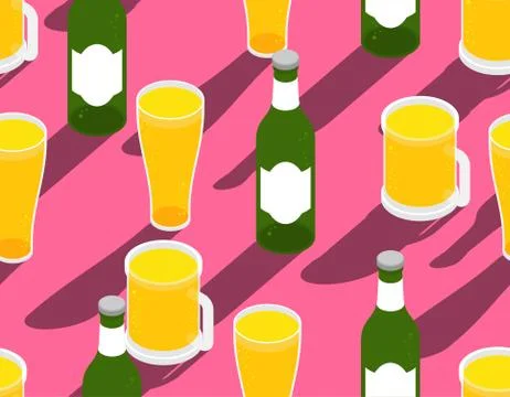 Beer pattern seamless. beer mug and bottle texture. vector background Stock Illustration