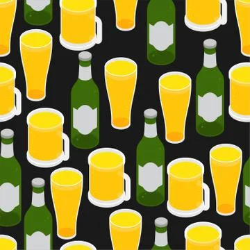 Beer pattern seamless. beer mug and bottle texture. vector background Stock Illustration