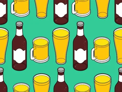 Beer pattern seamless. beer mug and bottle texture. vector background Stock Illustration
