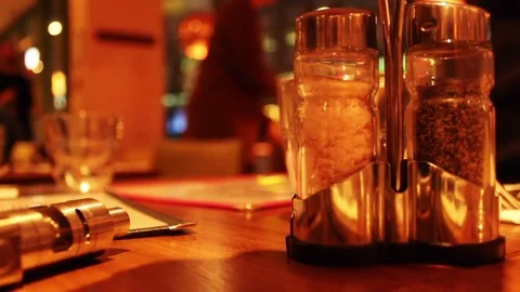 Beer, Pint, Resturant, Salt, Pepper, Table, Waiter Stock Footage 75068942