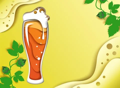 Beer poster design template, vector paper cut illustration Stock Illustration